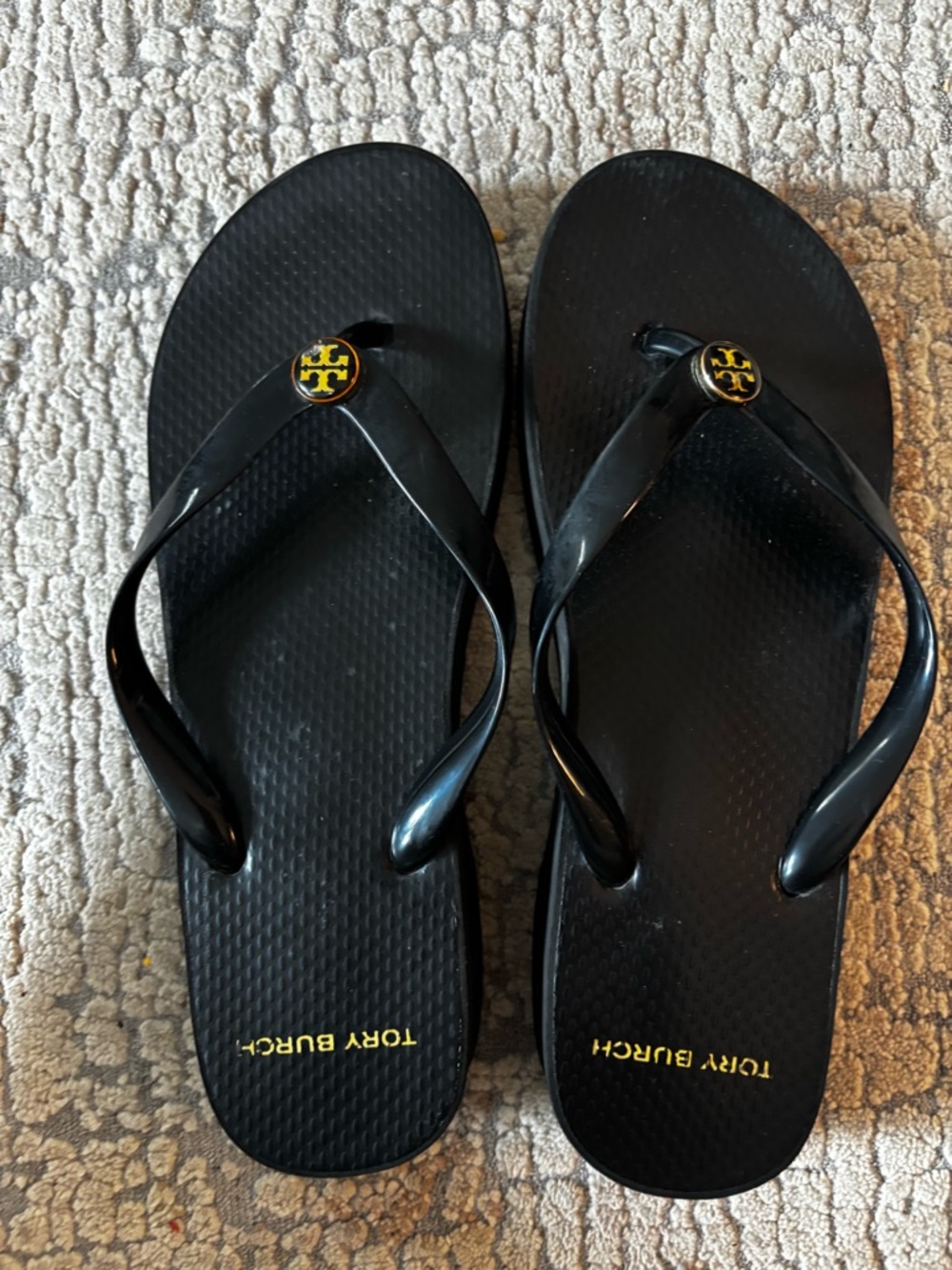 Tory Burch Black Logo Flip Flop Sandals Womens size 9